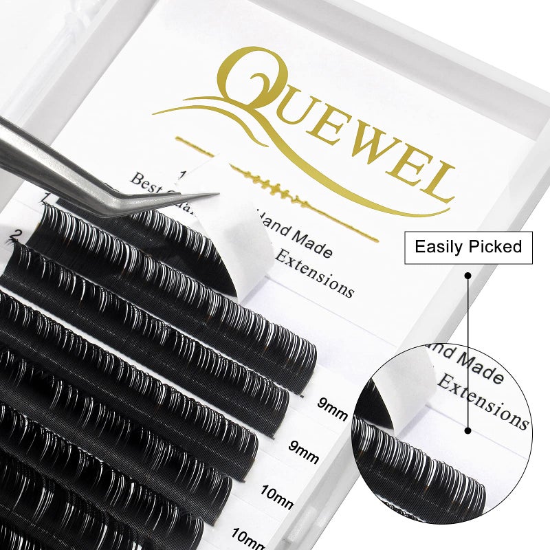 QUEWEL لوازم تمديد الرموش QUEWEL 0.10 C Curl Mix-8-14mm تمديدات رموش فردية كلاسيكية | اختياري 0.03/0.05/0.07/0.10/0.15/0.20 C/D فردية 8-25mm مزيج 8-14mm 15-20mm 20-25mm | (0.10 C MIX-8-14mm) - Image 2